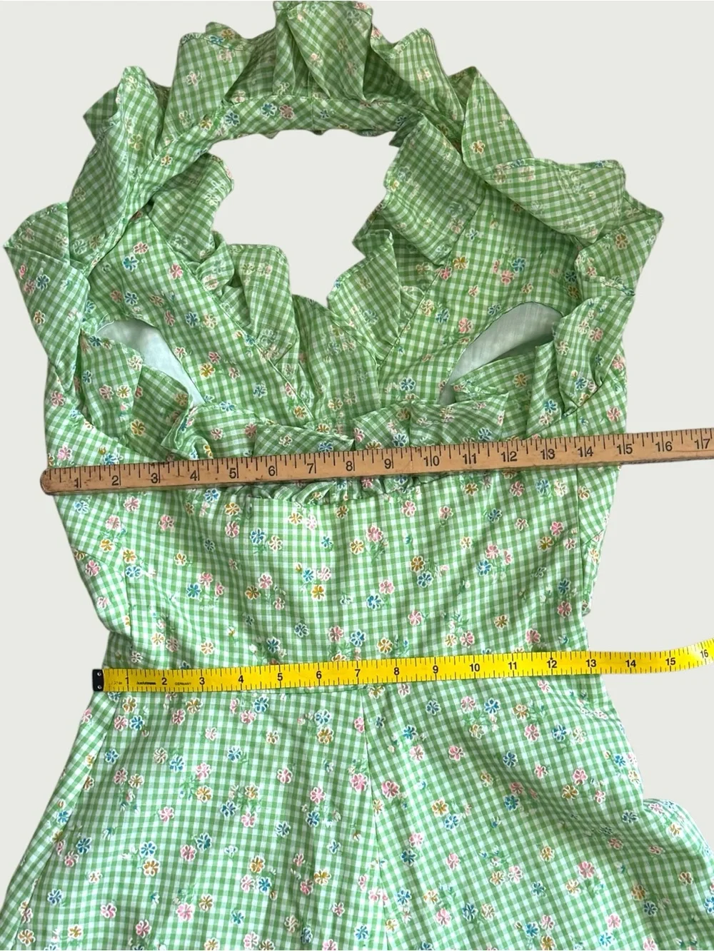 vintage 70s handmade flocked gingham wrap sun dress size XS